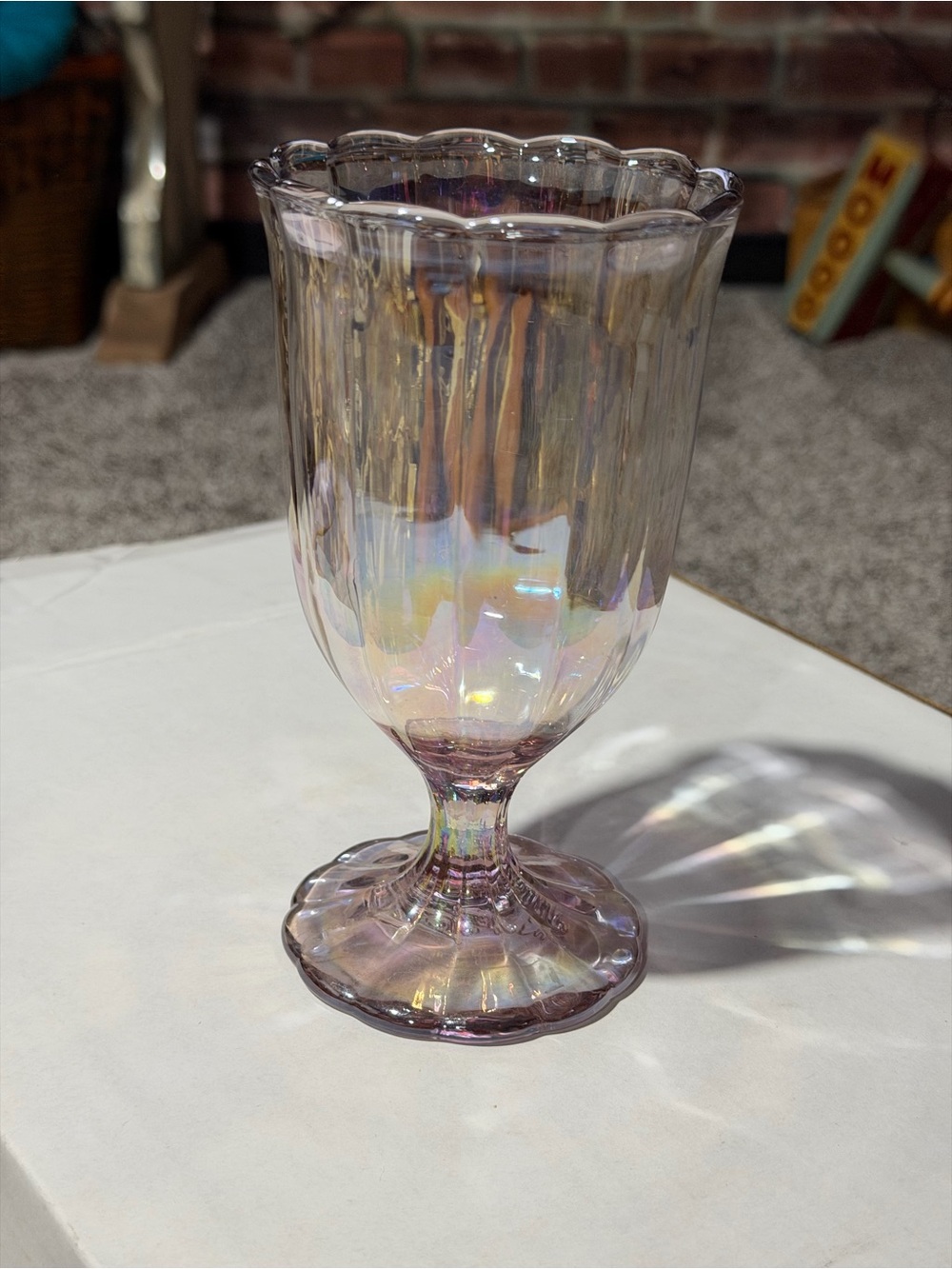 Pioneer women Iridescent Pink Glass Goblet - Elegant Stemware